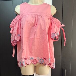 LOFT Pink Off-Shoulder Embroidered Blouse
